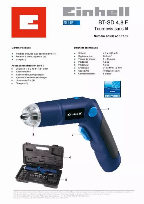 Mode d'emploi EINHELL BT-SD 4.8 F