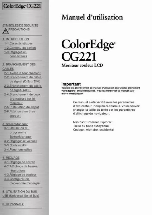 Mode d'emploi EIZO COLOREDGE CG221