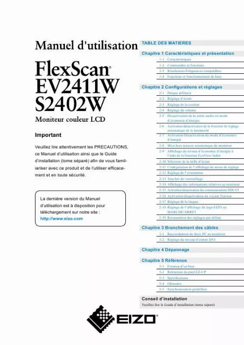 Mode d'emploi EIZO FLEXSCAN S2402W