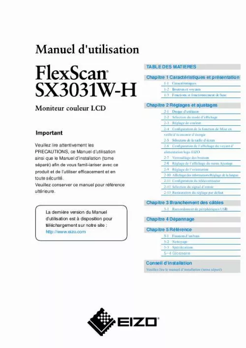 Mode d'emploi EIZO FLEXSCAN SX3031W