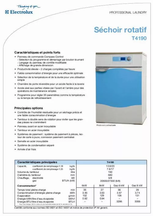 Mode d'emploi ELECTROLUX LAUNDRY SYSTEMS T4190