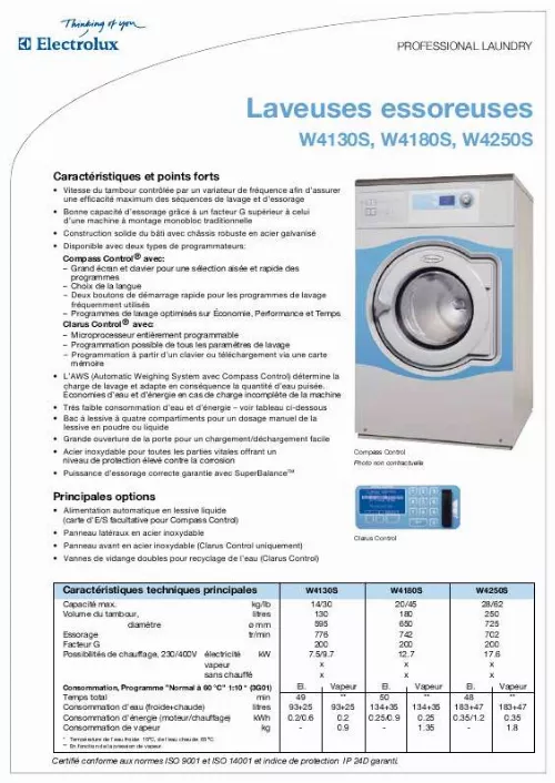 Mode d'emploi ELECTROLUX LAUNDRY SYSTEMS W4130S