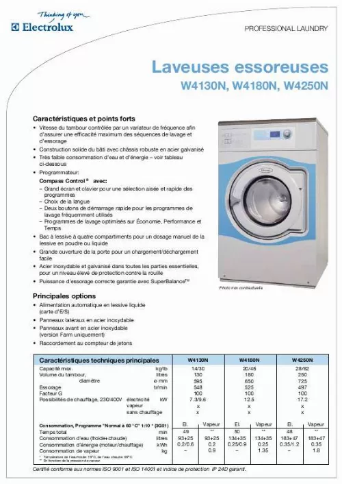 Mode d'emploi ELECTROLUX LAUNDRY SYSTEMS W4250N