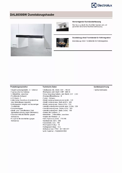 Mode d'emploi ELECTROLUX DAL6030SW