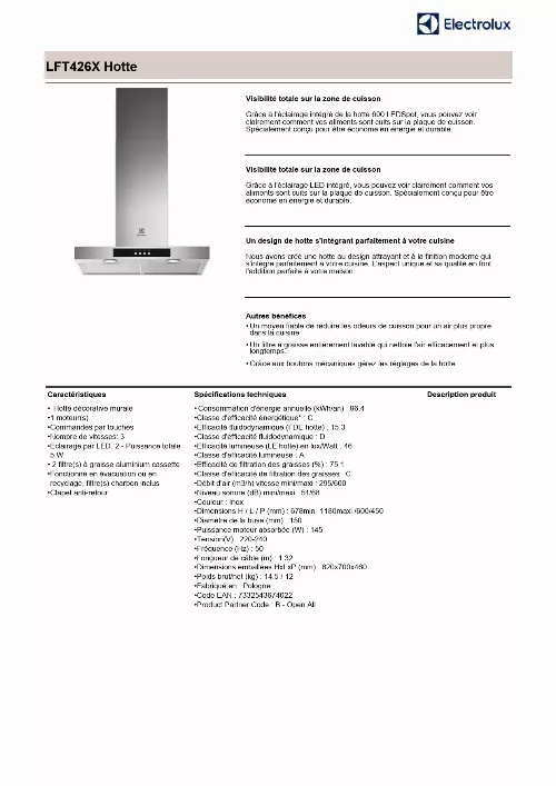 Mode d'emploi ELECTROLUX LFT426X