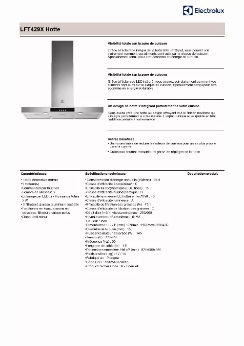 Mode d'emploi ELECTROLUX LFT429X