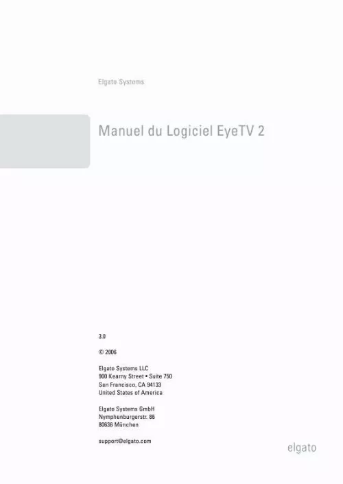 Mode d'emploi ELGATO LOGICIEL EYETV 2