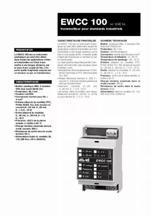 Mode d'emploi ELIWELL EWCC 100