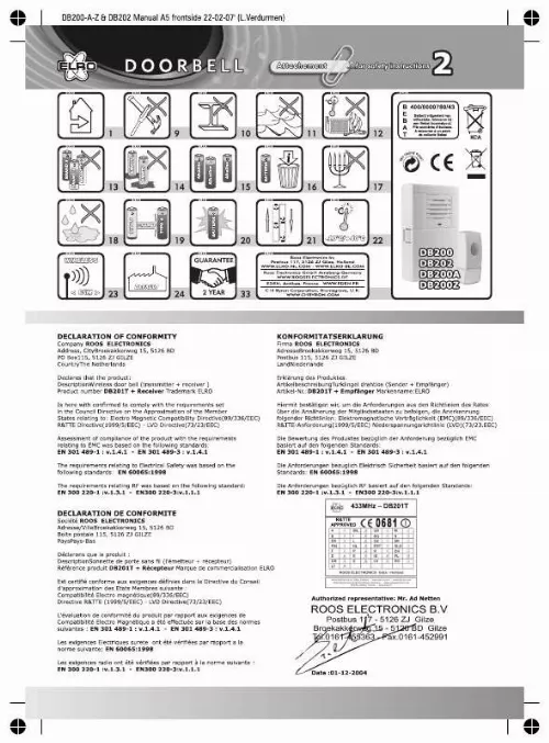 Mode d'emploi ELRO (ROOS ELECTRONICS) DB200