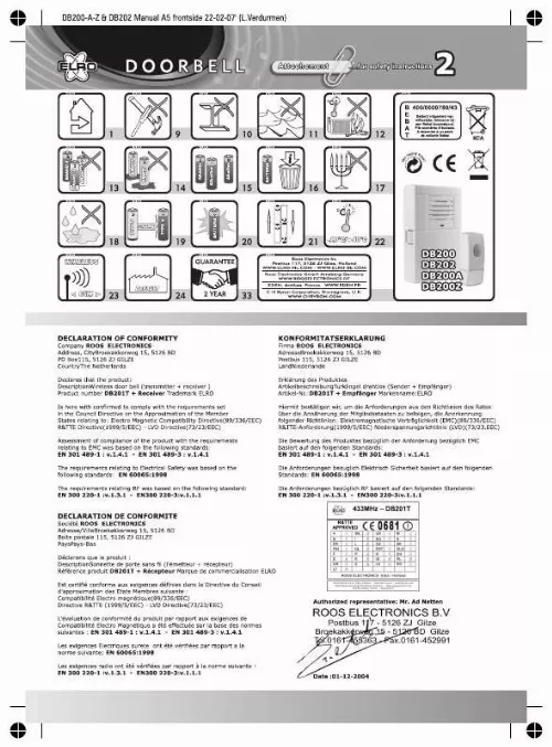 Mode d'emploi ELRO (ROOS ELECTRONICS) DB200A