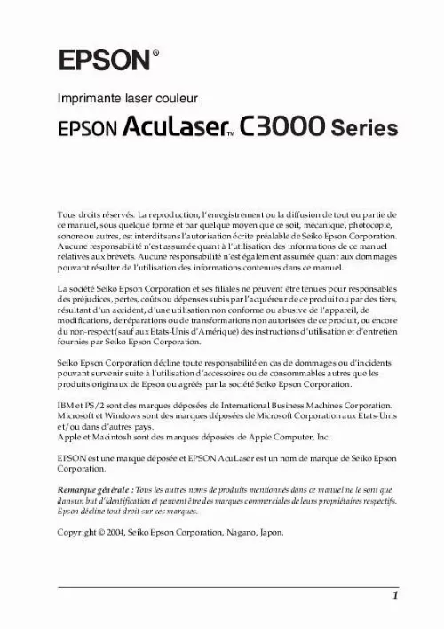 Mode d'emploi EPSON ACULASER C3000