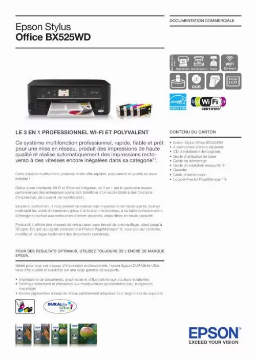 Mode d'emploi EPSON BX525WD