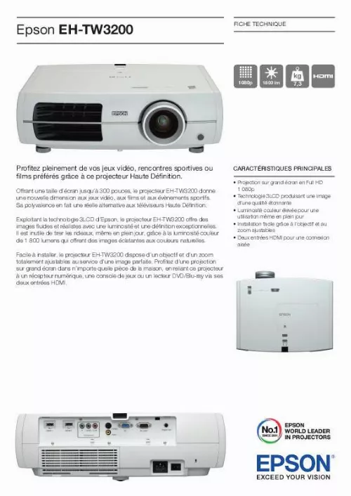 Mode d'emploi EPSON EH TW3200 3LCD 1080P