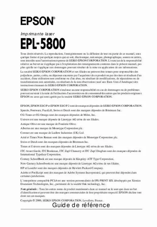 Mode d'emploi EPSON EPL-5800