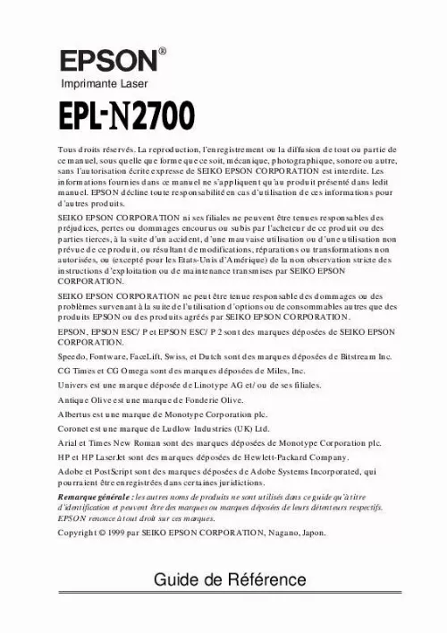 Mode d'emploi EPSON EPL-N2700