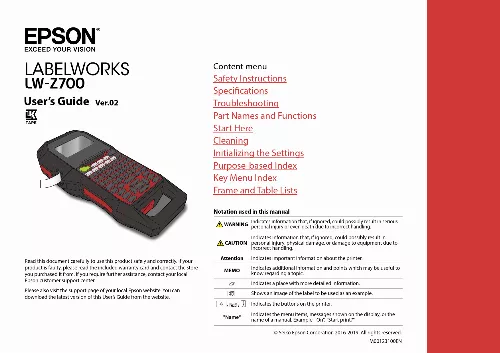 Mode d'emploi EPSON LW-Z700FK