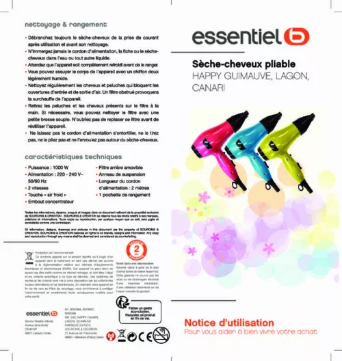 Mode d'emploi ESSENTIELB ESC HAPPY