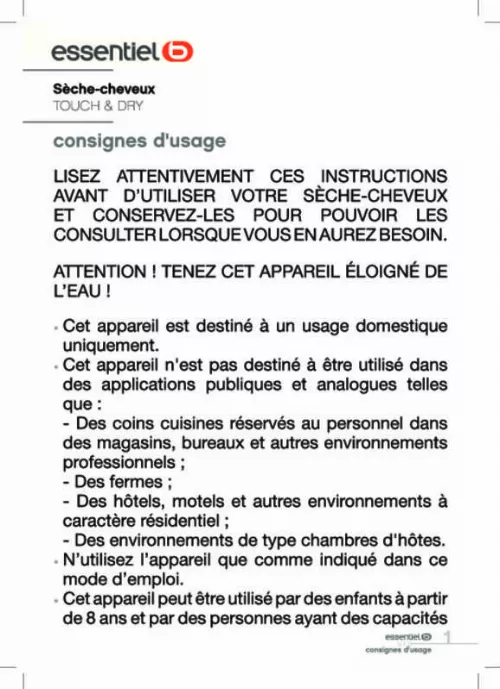 Mode d'emploi ESSENTIELB ESC