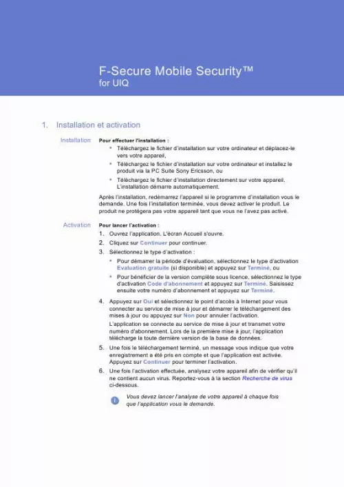 Mode d'emploi F-SECURE MOBILE SECURITY FOR UIQ