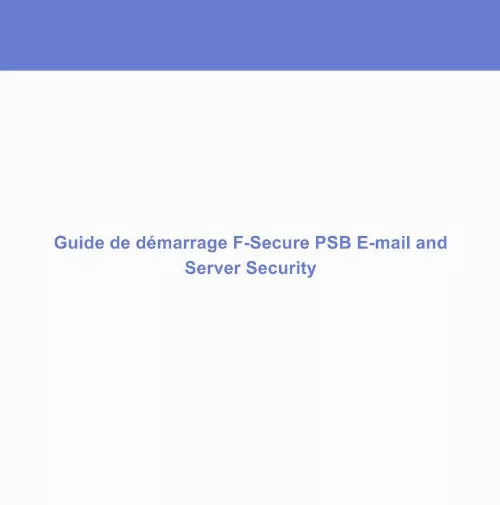 Mode d'emploi F-SECURE PSB E-MAIL AND SERVER SECURITY