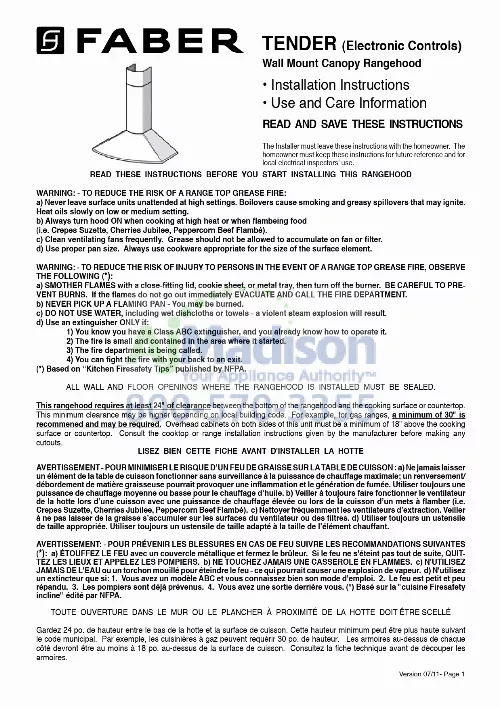 Mode d'emploi FABER TENDER