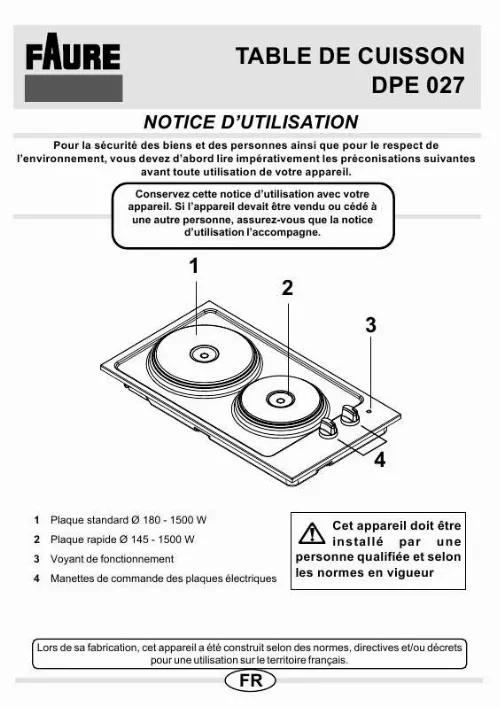 Mode d'emploi FAURE DPE027X