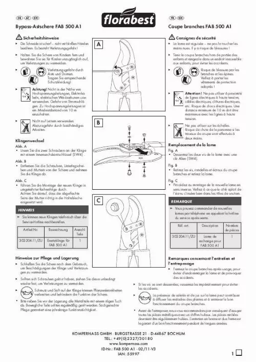 Mode d'emploi FLORABEST FAB 500 A1