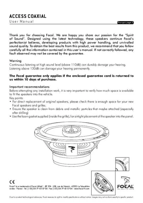 Mode d'emploi FOCAL ACCESS COAXIAL