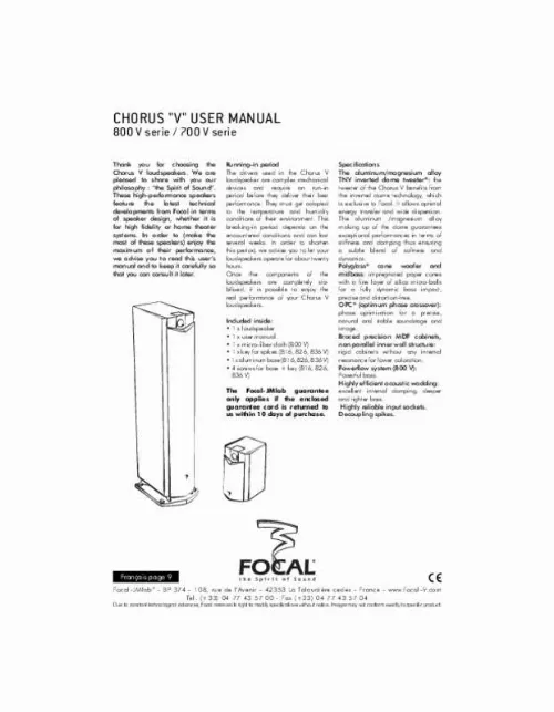 Mode d'emploi FOCAL CHORUS CC 700