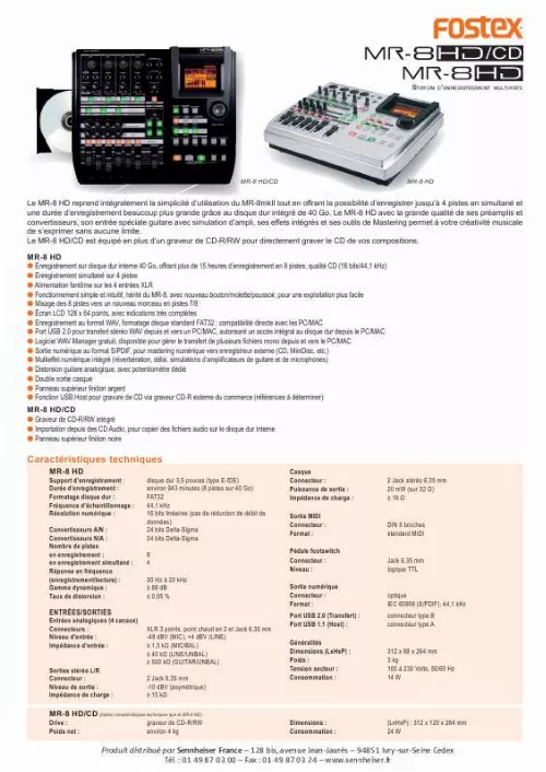 Mode d'emploi FOSTEX MR-8 HD