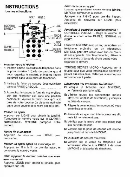 Mode d'emploi FRANCE TELECOM MYFONE