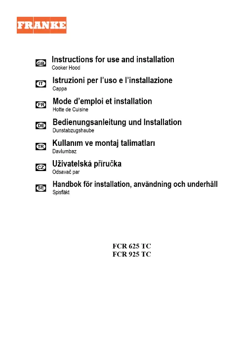 Mode d'emploi FRANKE CRYSTAL FCR 925 TC WH XS