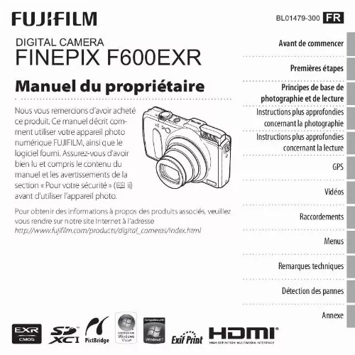 Mode d'emploi FUJIFILM FINEPIX F600EXR