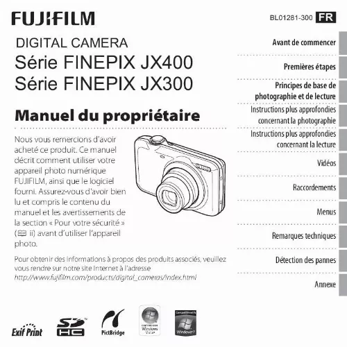 Mode d'emploi FUJIFILM FINEPIX JX350