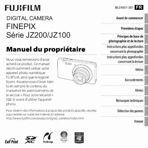 Mode d'emploi FUJIFILM FINEPIX JZ100