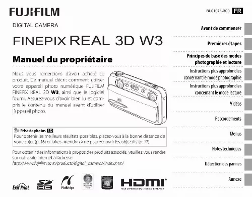 Mode d'emploi FUJIFILM FINEPIX REAL 3D W3