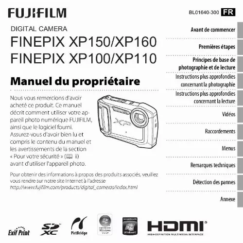 Mode d'emploi FUJIFILM FINEPIX XP160