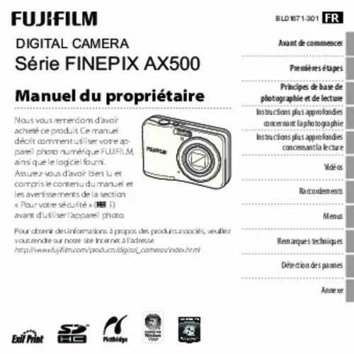 Mode d'emploi FUJIFILM FINEPIX AX 500