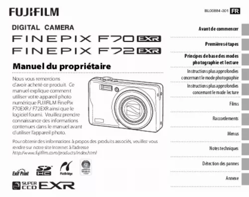 Mode d'emploi FUJIFILM FINEPIX F72EXR