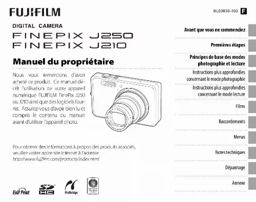 Mode d'emploi FUJIFILM FINEPIX J210