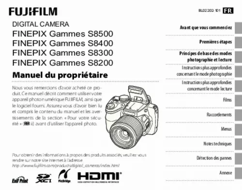 Mode d'emploi FUJIFILM FINEPIX S8300