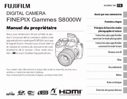 Mode d'emploi FUJIFILM FINEPIX S8400W