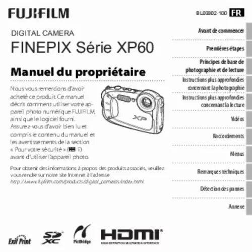 Mode d'emploi FUJIFILM FINEPIX XP60