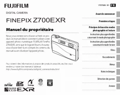 Mode d'emploi FUJIFILM FINEPIX Z700EXR