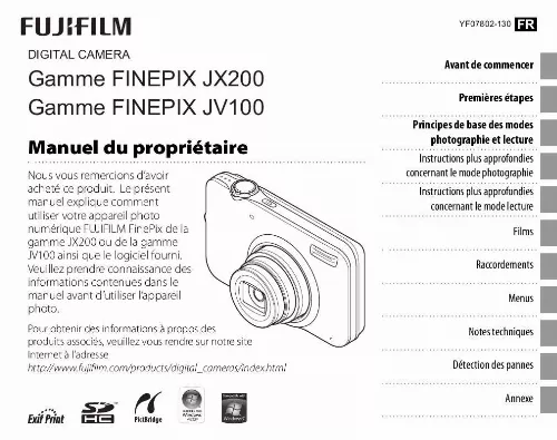 Mode d'emploi FUJIFILM FINEPIX JX280