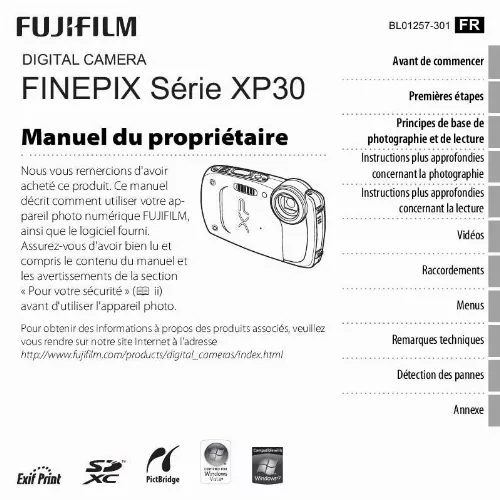 Mode d'emploi FUJIFILM FINEPIX XP30