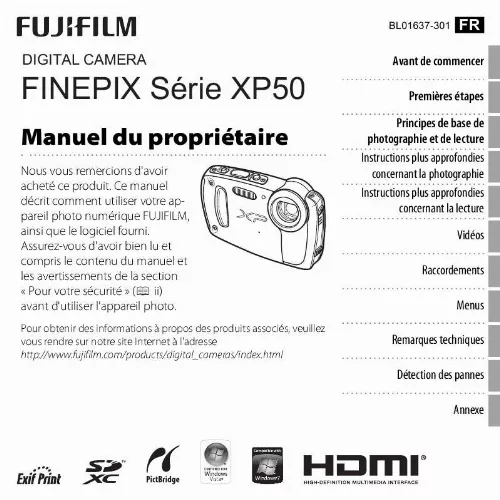 Mode d'emploi FUJIFILM FINEPIX XP50