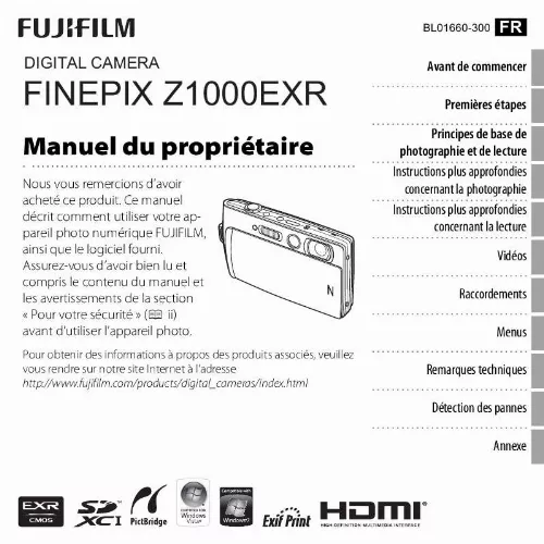 Mode d'emploi FUJIFILM FINEPIX Z1000EXR
