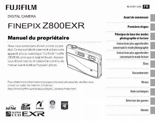 Mode d'emploi FUJIFILM FINEPIX Z800EXR