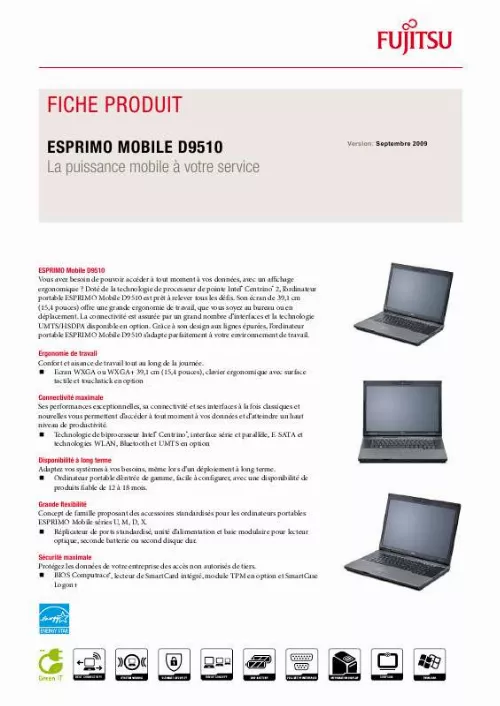 Mode d'emploi FUJITSU SIEMENS ESPRIMO MOBILE D9510